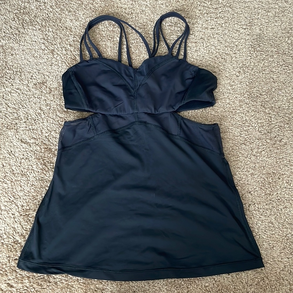 Lululemon Exquisite Tank II Black Mesh Cut Outs Strappy Luxtreme